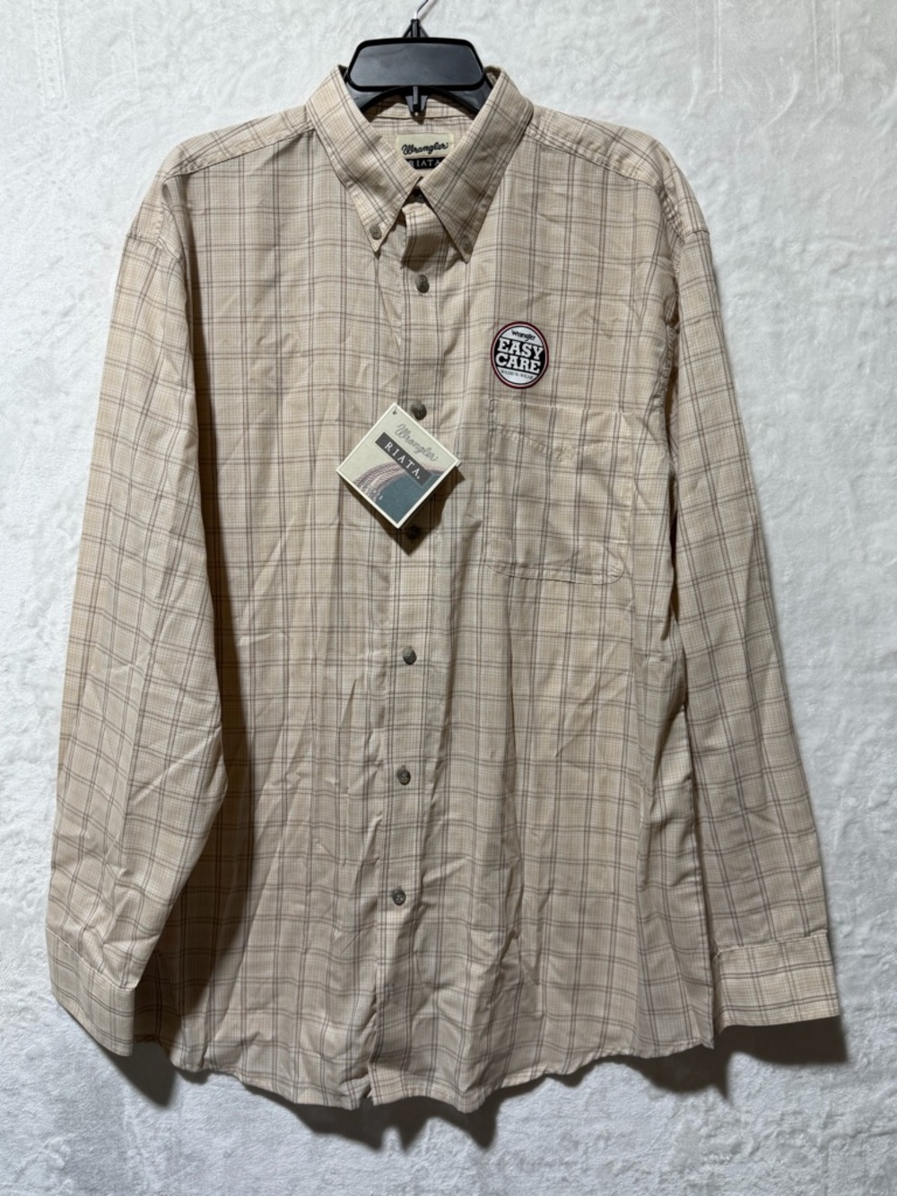 Wrangler Riata Beige Plaid collared shirt size XL new with tags